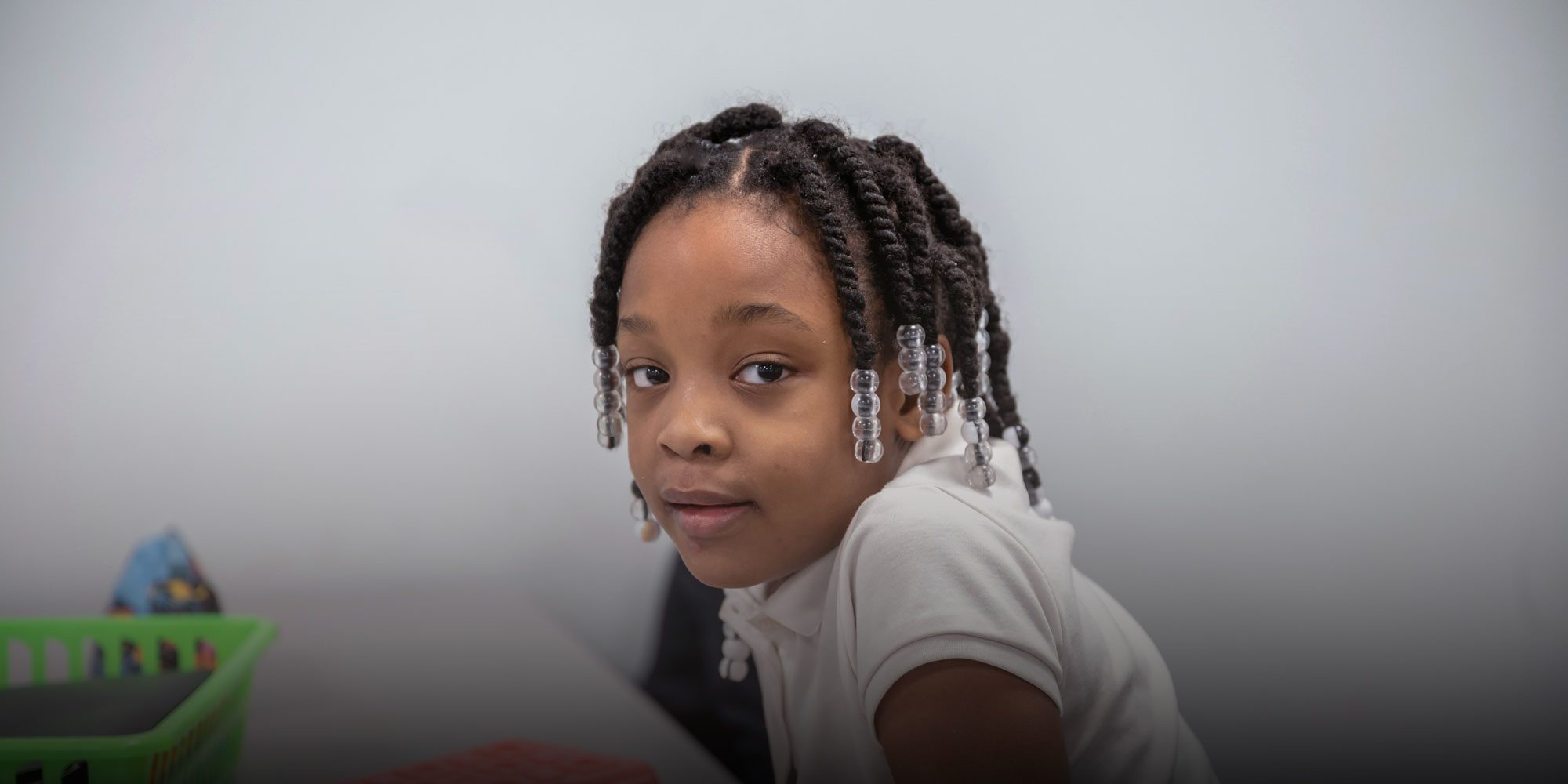 Elementary student working at desk