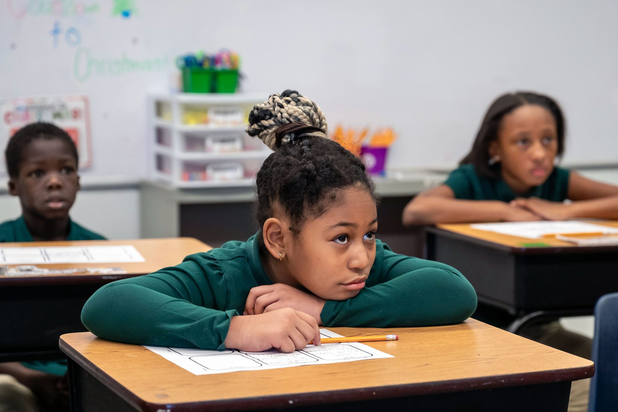 student working at desk